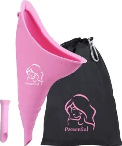 Peesential XL Plastuit Voor Vrouwen - Vrouwen Urinoir - Urine Fles - Urinaal - Herbruikbaar Plastuitje - Staand Plassen - Plaskoker Voor Festivals / Reizen / Kamperen - Incl. Hygiënisch Tasje En Extensie - Groot - Roze