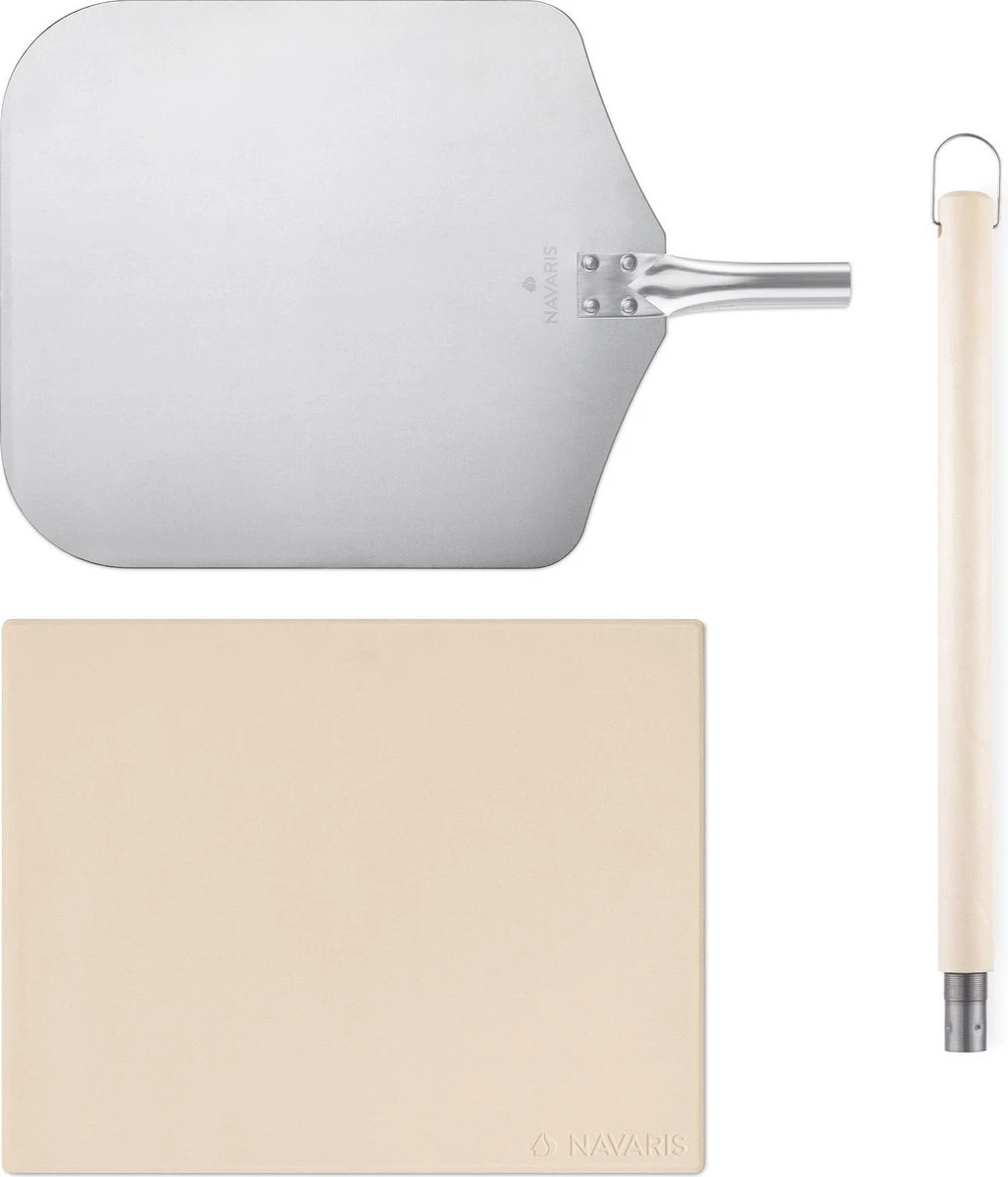 Navaris Pizzasteen XL Voor Oven En Barbecue - Rechthoekige Pizzaplaat 38 X 30 Cm - Inclusief Pizzaschep Met Extra Lang Handvat En Receptenboek - Afbeelding 2