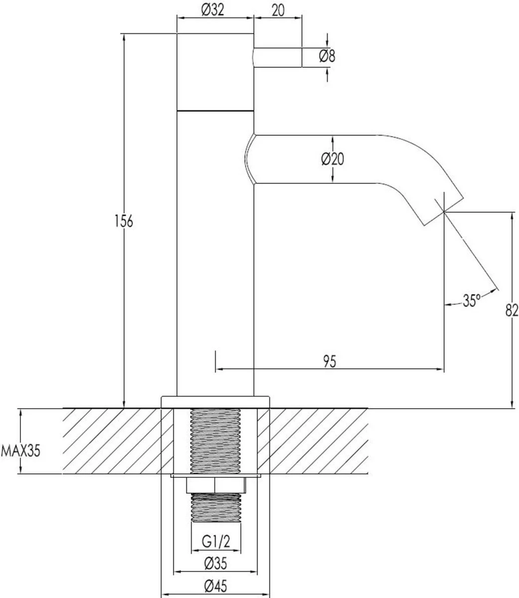 Merkloos Saqu Eurotrend Fonteinkraan - Hoog Model - Toiletkraan - Koudwaterkraan - Mat Zwart - Afbeelding 13
