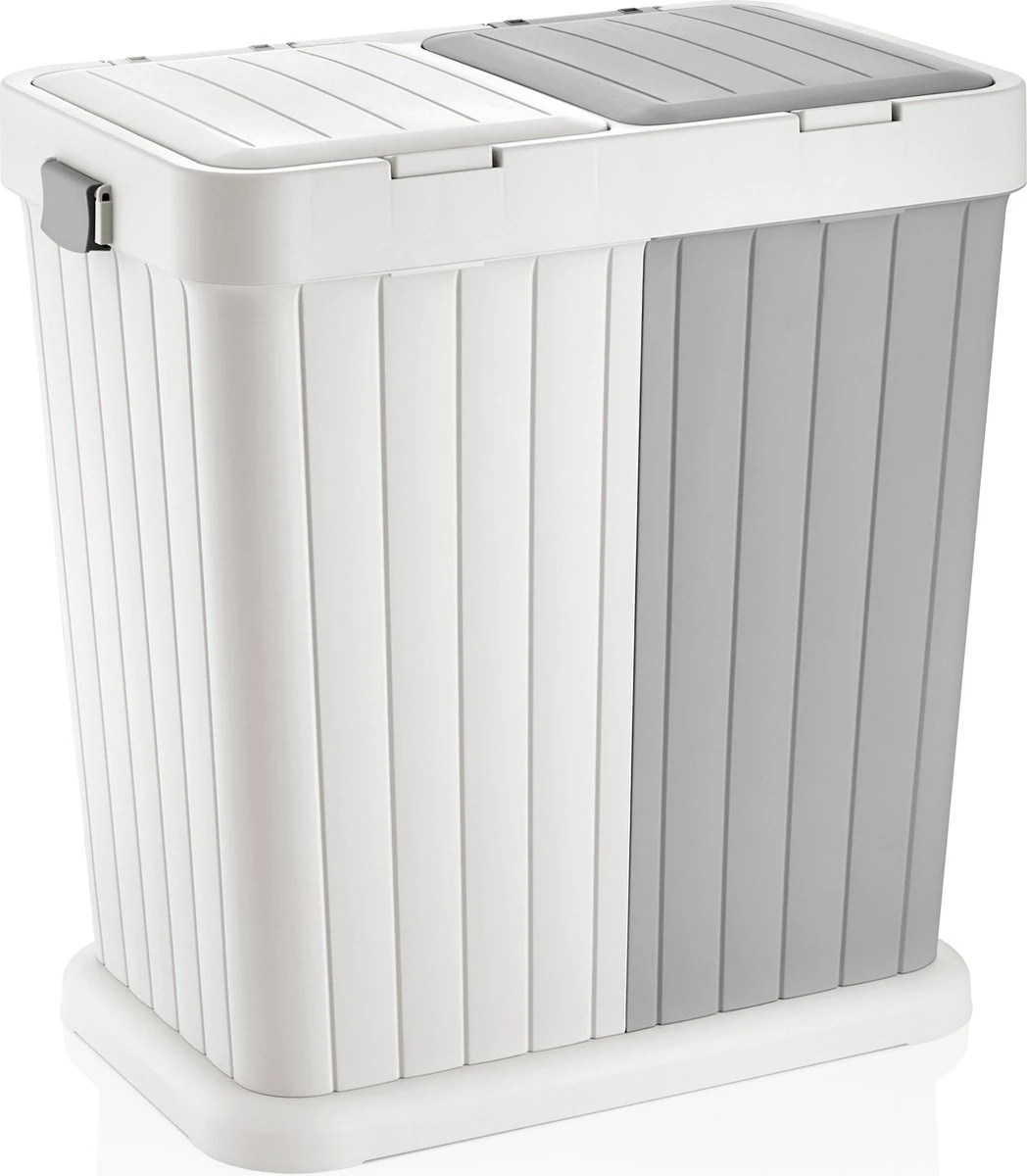 Sumpas - Wasmand - 2 Vakken - Met Touch Deksel - 80 Liter - Antraciet/Wit - 100% Gerecycled Plastic - Afbeelding 2