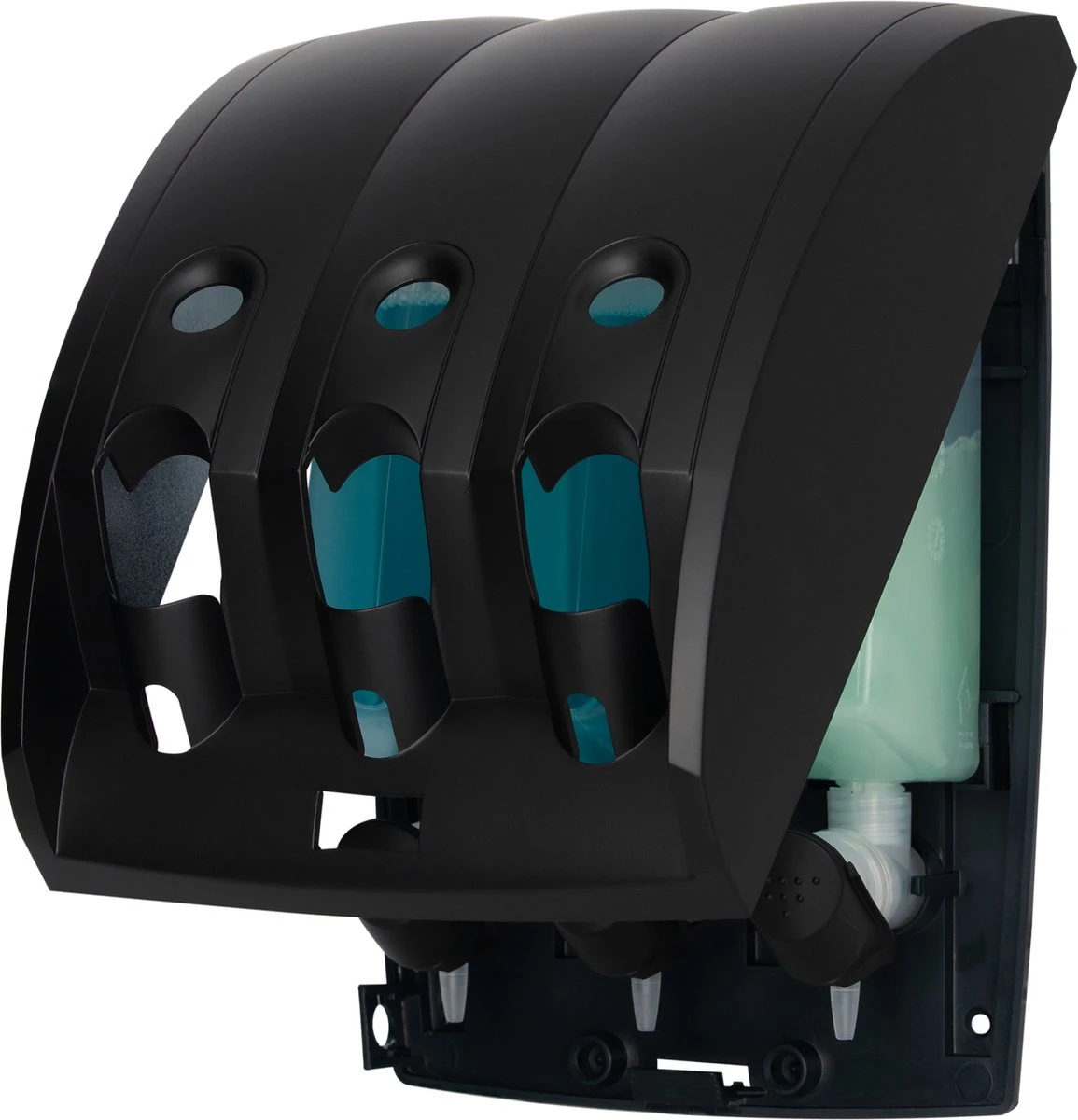 Aquathof, Zeepdispenser, Mat Zwart, 3 Kamer, 3 Reservoirs, 3x350ml, Hangend, Wandmontage - Afbeelding 11