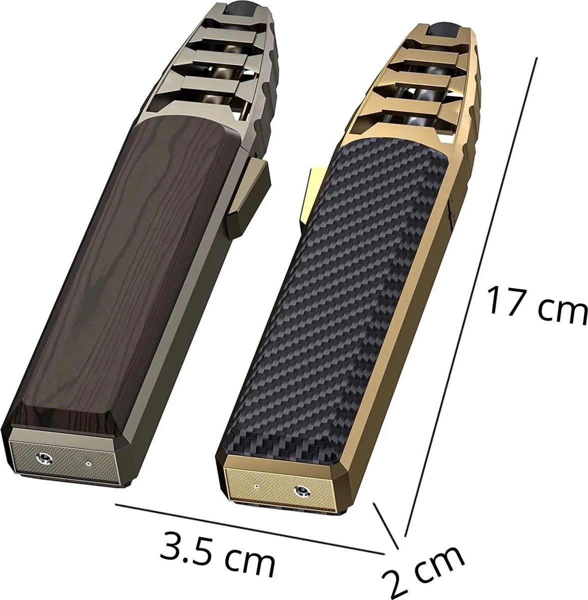 Merkloos Turbo Jetflame Aansteker - Gasbrander - Vuurwerk Torch - Crème Brûlée Brander - BBQ En Sigaren Aansteker - Windproof - Carbon Met Goudkleurige Metalen Behuizing - Afbeelding 2