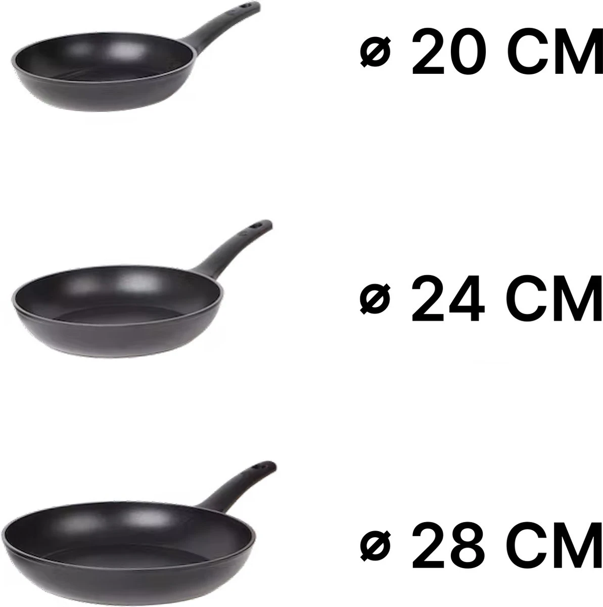 Masterchef Koekenpannen | Koekenpannenset 3 Stuks | Ø 20, 24 En 28 Cm | Geschikt Voor Verschillende Warmtebronnen | Inductie, Elektrisch, Gas En Keramisch Pannenset | Braadpannen | Vrij Van PFOA - Afbeelding 2