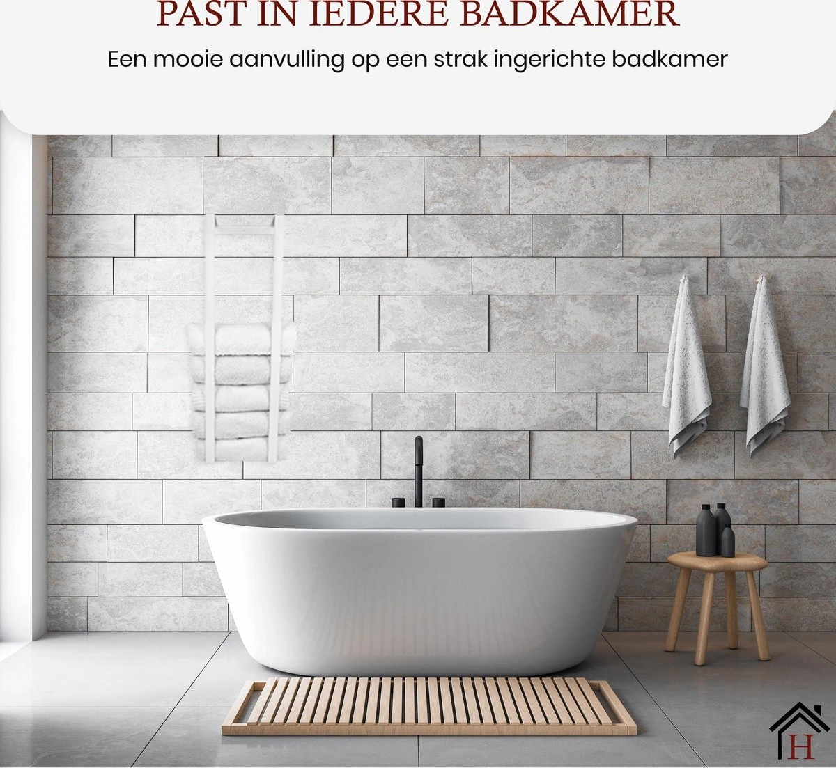 Homestic© Handdoekrek Zonder Boren - Antioch Stalen Handdoekhouder Voor In De Badkamer/Keuken/Camper/Tuin - 70x20x13 - Wit - Afbeelding 7