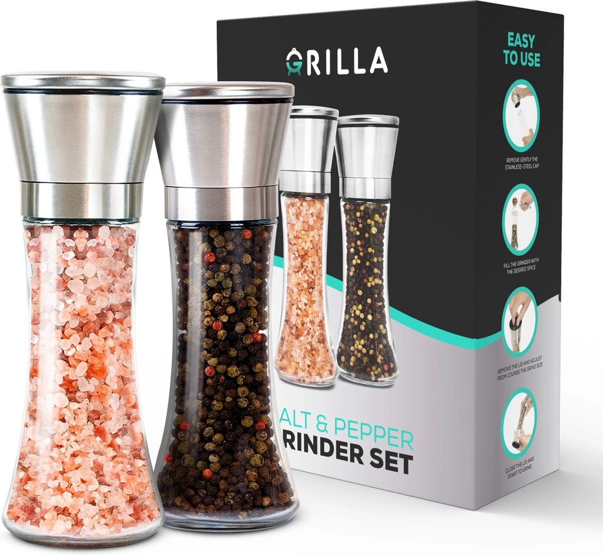 Peper En Zoutmolen Set - RVS Zout En Peperstel - Zoutvaatje En Pepermolen - 2 In 1