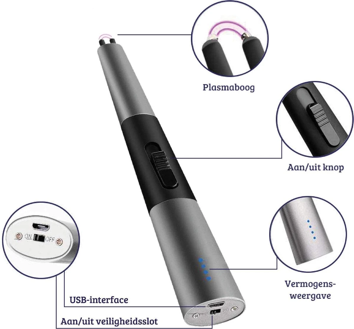 Allkinds Lange Elektrische Plasma Aansteker - USB Oplaadbaar - Vlamloze Elektrische Aansteker Voor Keuken, Kaars, BBQ Of Openhaard - Zwart - In- En Outdoor - Chique Design - Afbeelding 2