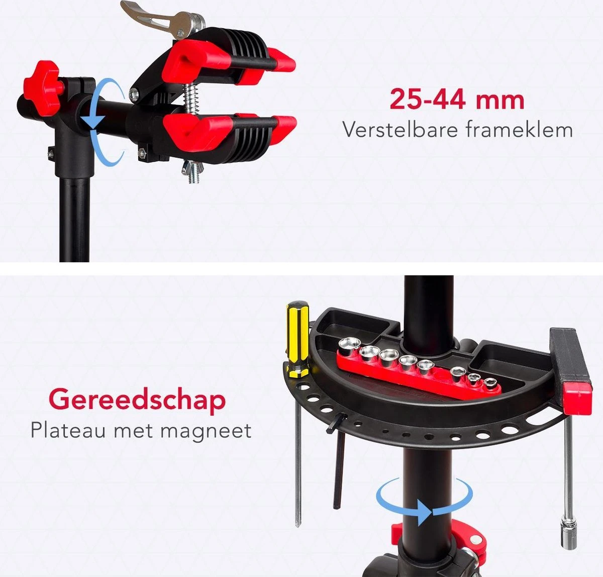 LifeGoods Fiets Montagestandaard - Fietsreparatie Racefiets / MTB - Incl. Stuurhouder - Zwart/Rood - Afbeelding 5