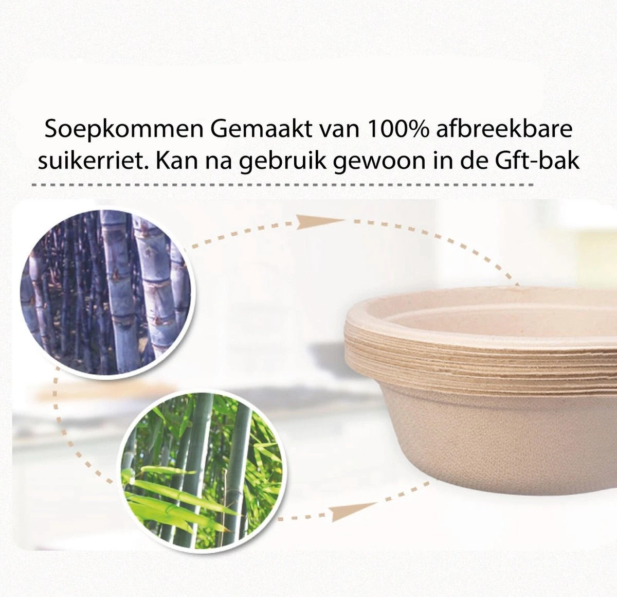 BIO Wegwerp Soepkommen 50 Stuks - Schaaltje Suikerriet 400ml - Natuur - Afbeelding 5