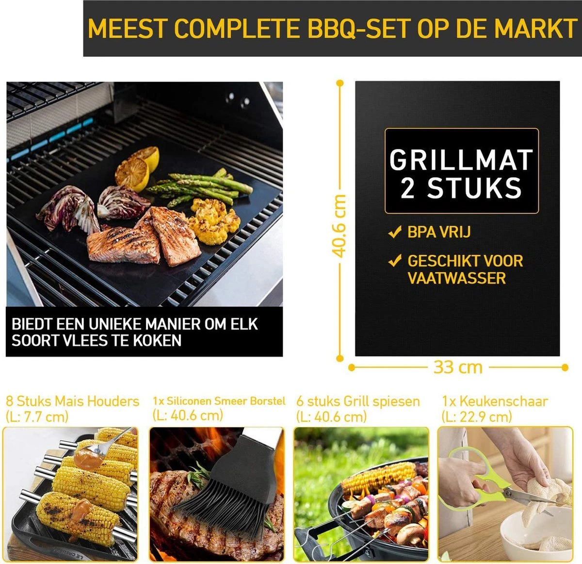 Saveur Royal® 35-delige Barbecue Gereedschapset In Roestvrij Staal - BBQ Grill Set Met Draagtas - Barbecuegerei-sets - Barbecue Accessoires Gereedschap - 35-delig - Afbeelding 6