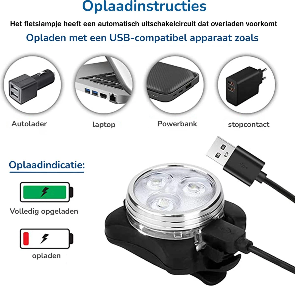 VUBIO LED Fietsverlichting USB Oplaadbaar - Waterdichte Fietslampjes - Afbeelding 3