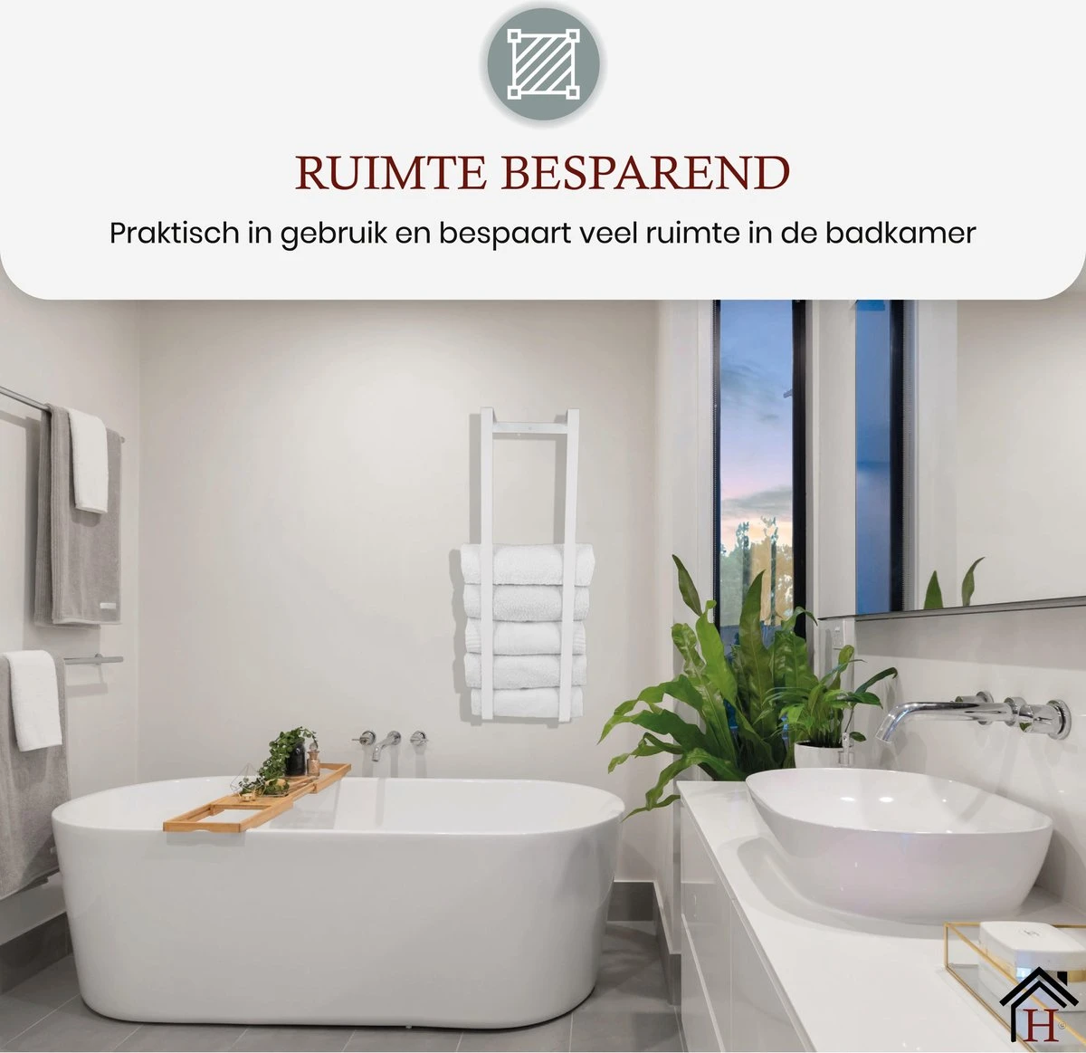 Homestic© Handdoekrek Zonder Boren - Antioch Stalen Handdoekhouder Voor In De Badkamer/Keuken/Camper/Tuin - 70x20x13 - Wit - Afbeelding 3