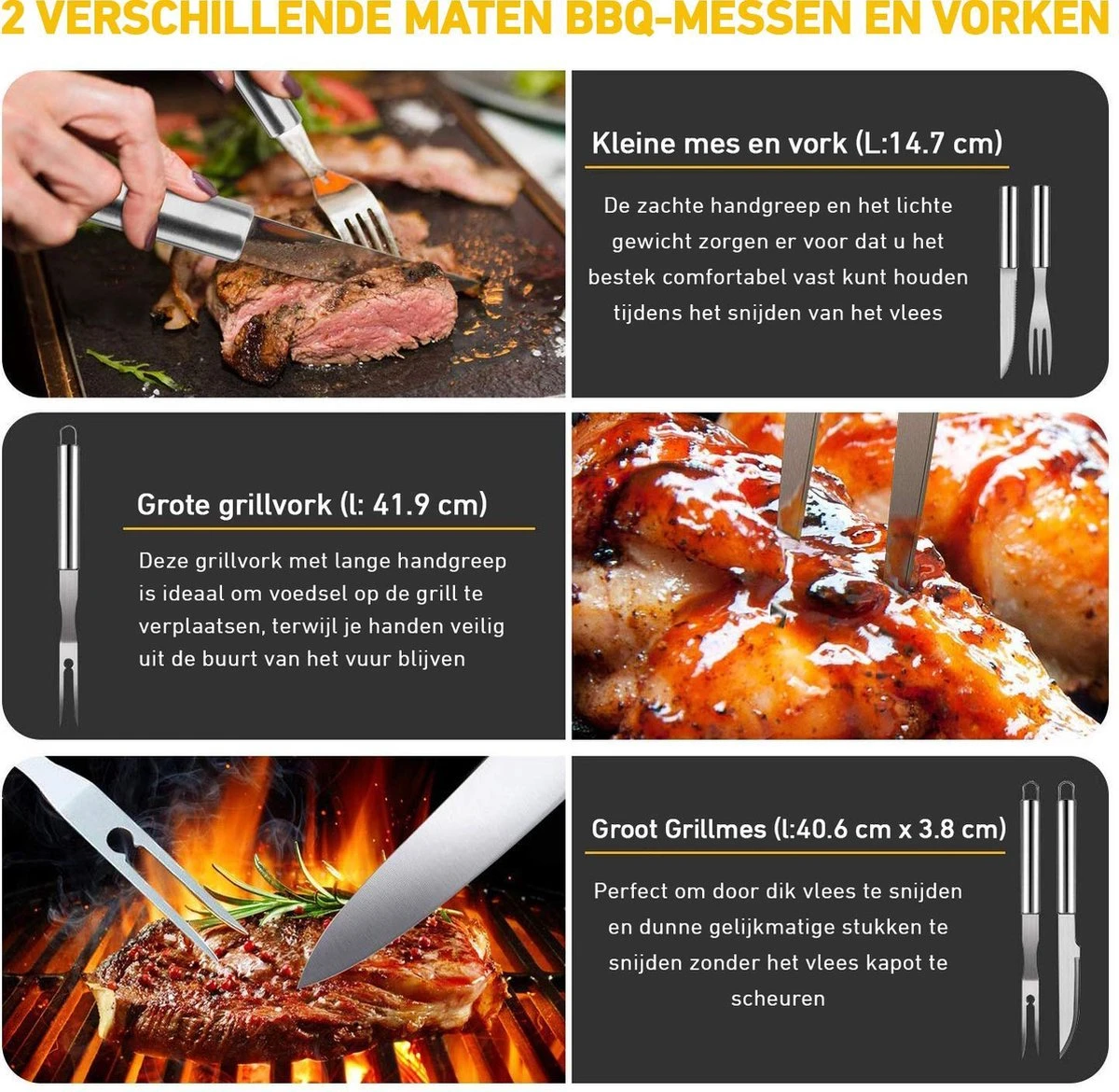 Saveur Royal® 35-delige Barbecue Gereedschapset In Roestvrij Staal - BBQ Grill Set Met Draagtas - Barbecuegerei-sets - Barbecue Accessoires Gereedschap - 35-delig - Afbeelding 7