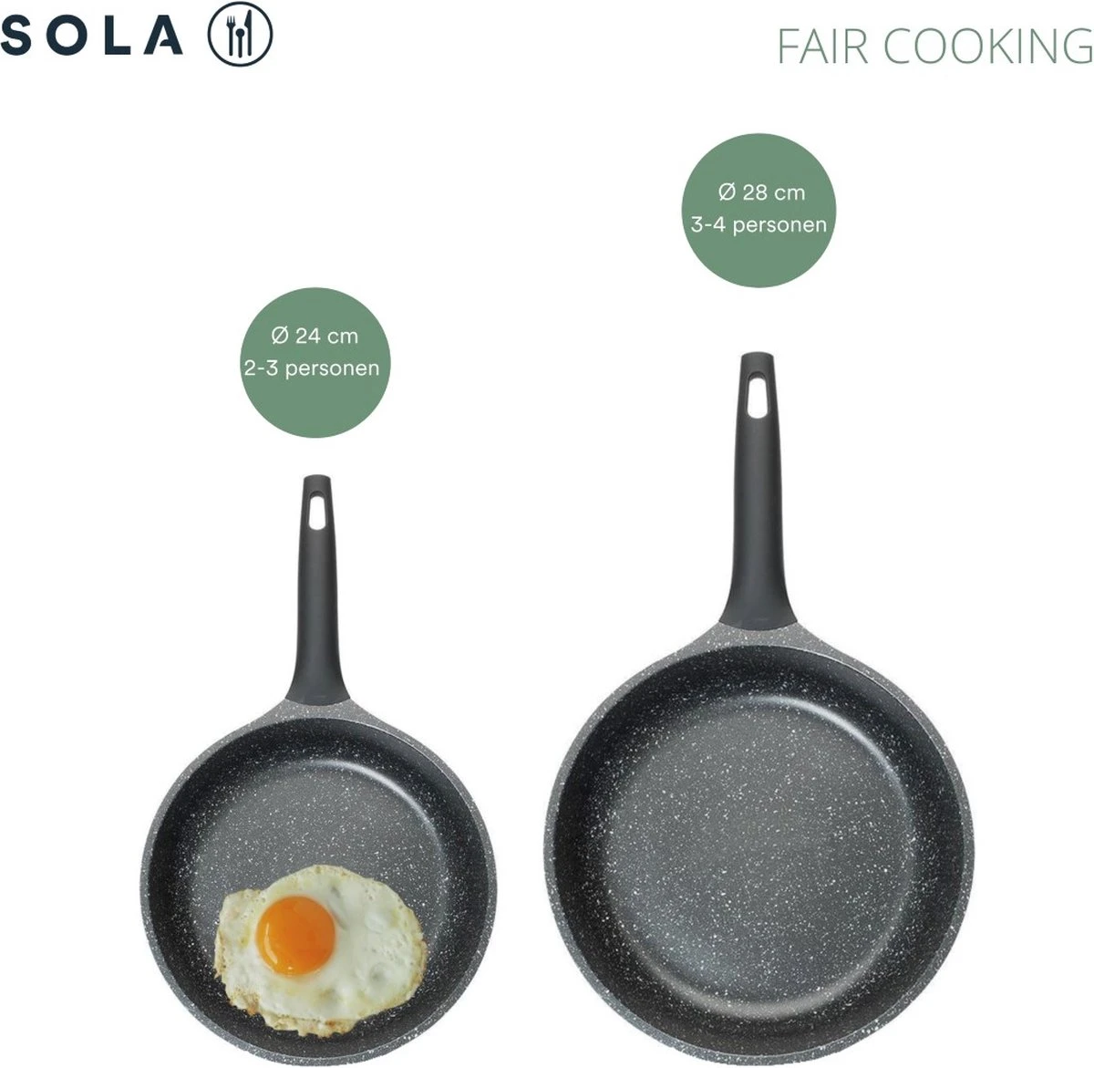 Sola Koekenpan Fair Cooking - Ø 28 Cm - Zwart/wit - Aluminium - Antiaanbaklaag - Afbeelding 9
