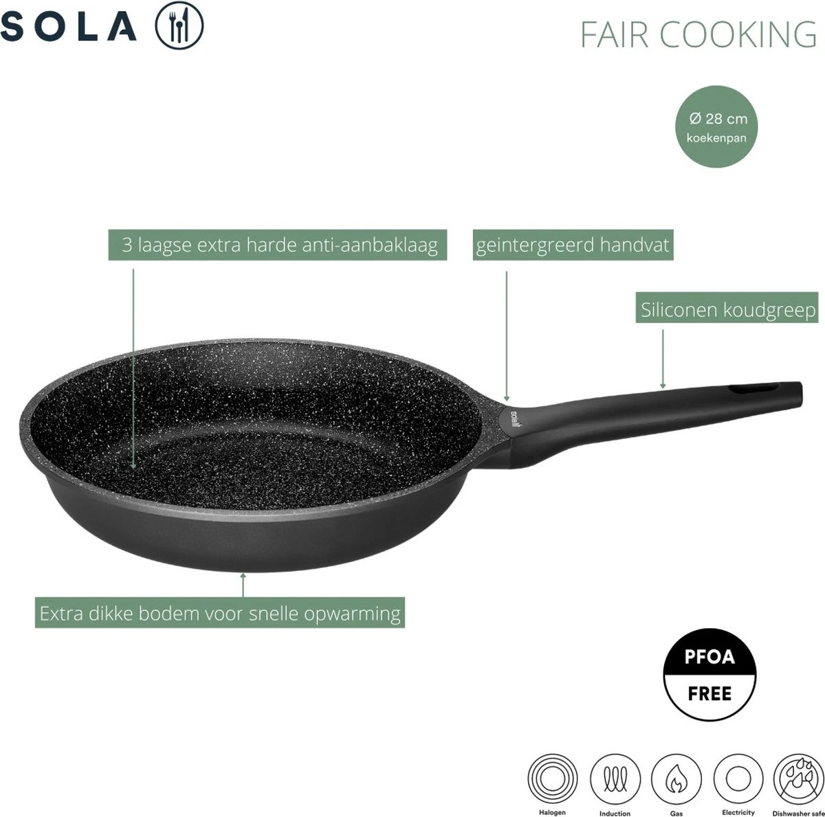 Sola Koekenpan Fair Cooking - Ø 28 Cm - Zwart/wit - Aluminium - Antiaanbaklaag - Afbeelding 8