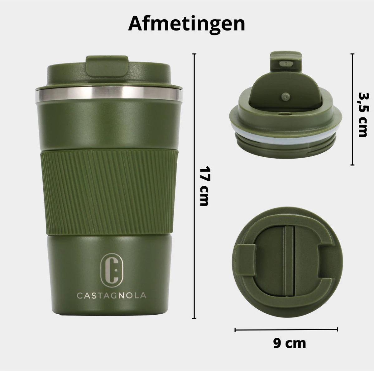 Castagnola Design RVS Koffiebeker To Go - Groen - 380ml - Thermosbeker - Theebeker - Afbeelding 6