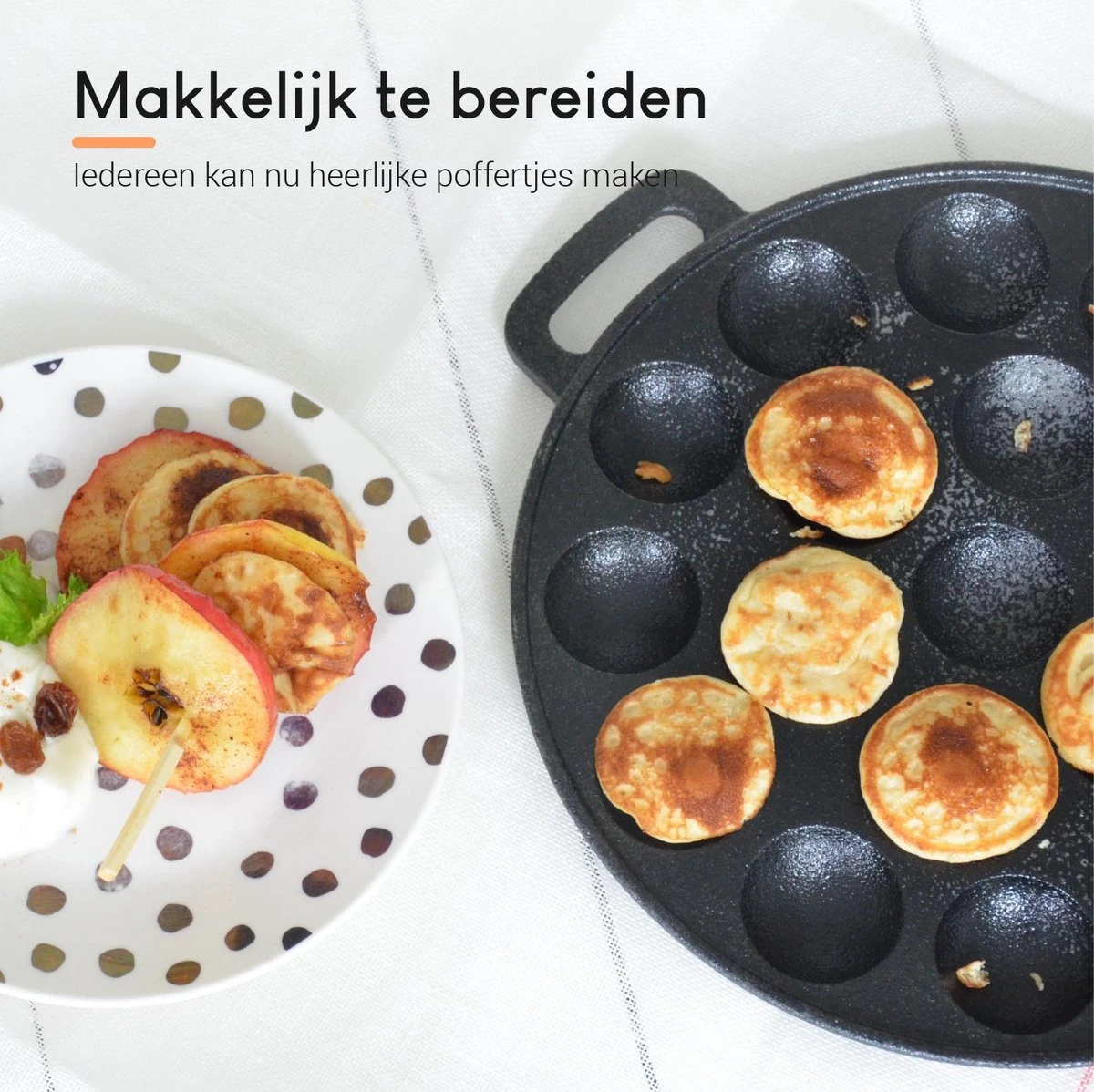 Ocina Poffertjespan – Combo Pack – 19 Poffertjes – Poffertjesmaker – Poffertjespan Inductie – Poffertjespan Electrisch – Gietijzeren Pan - Inclusief Doseerfles, Handvaten, 6x Poffertjesvorken En Invetkwast – Gratis Receptenboek - Afbeelding 9