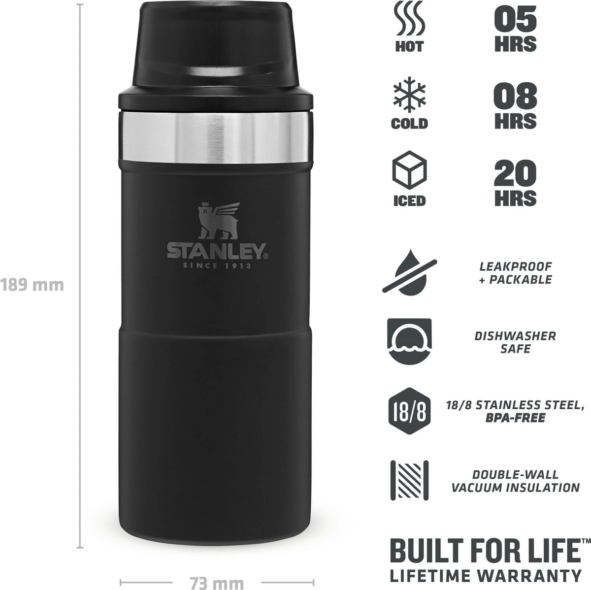 Stanley Trigger-Action Travel Mug 0.47L - Thermosfles - Matt Black - Afbeelding 4