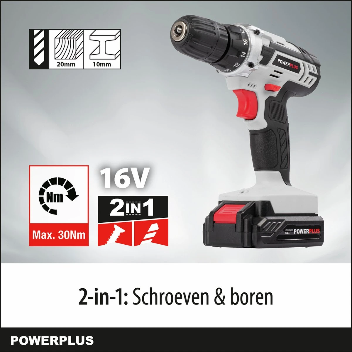 Powerplus POWC1061 Accu Boormachine - 16V - Incl. 1 X 1,3Ah Accu En Lader - Afbeelding 6
