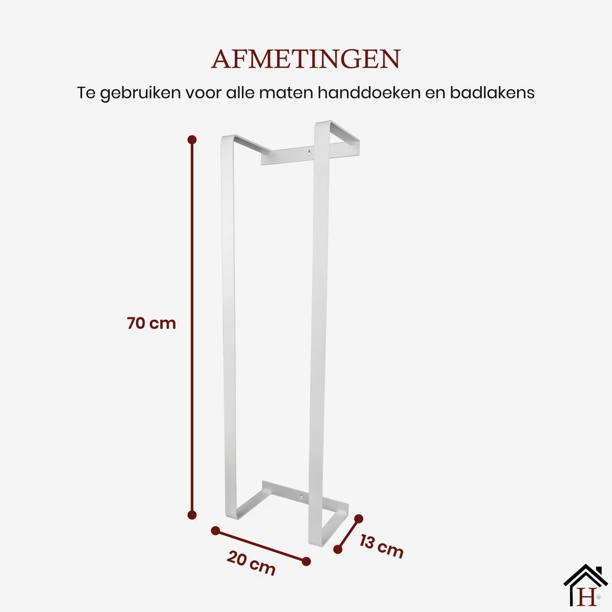 Homestic© Handdoekrek Zonder Boren - Antioch Stalen Handdoekhouder Voor In De Badkamer/Keuken/Camper/Tuin - 70x20x13 - Wit - Afbeelding 2
