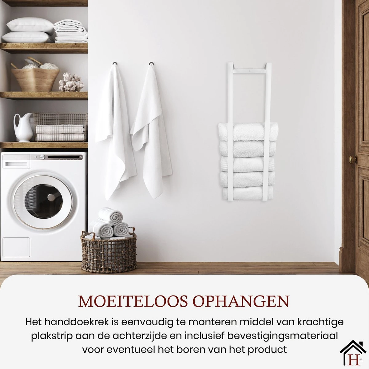 Homestic© Handdoekrek Zonder Boren - Antioch Stalen Handdoekhouder Voor In De Badkamer/Keuken/Camper/Tuin - 70x20x13 - Wit - Afbeelding 6