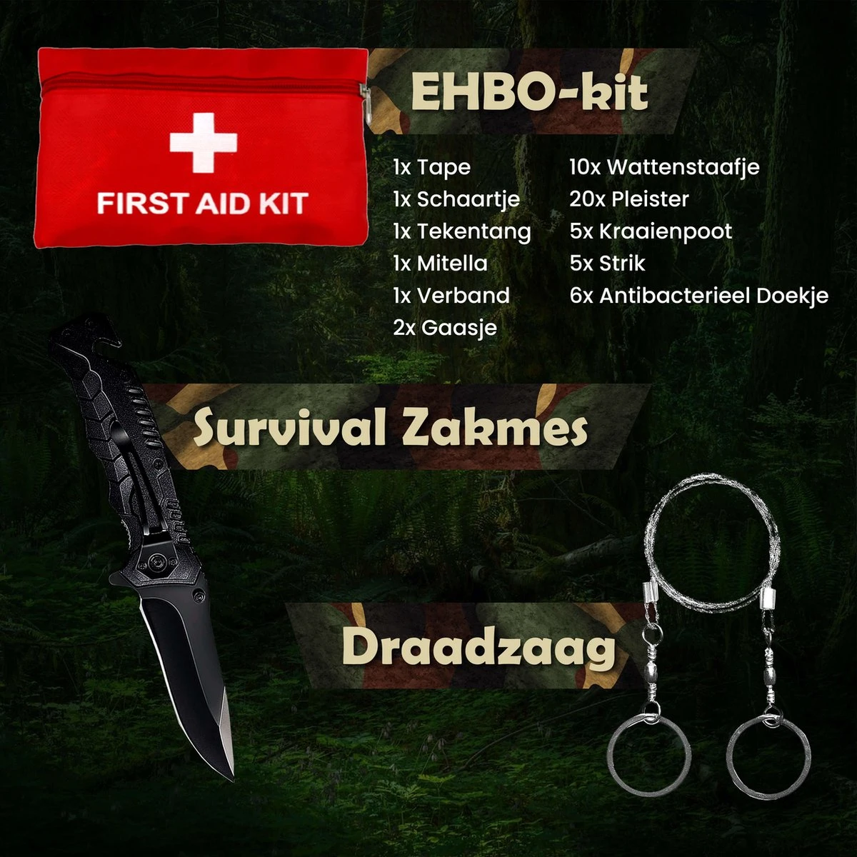 WILDGEAR® Survival Kit 35-delige Survival Set – Noodpakket – Overlevingspakket – Survival Armband – Survival Kit Outdoor – Survival Tool – Survival Kit Combat – Survival Kit Kinderen – Survival Kit Bushcraft – Survival Mes – Survival - Afbeelding 9