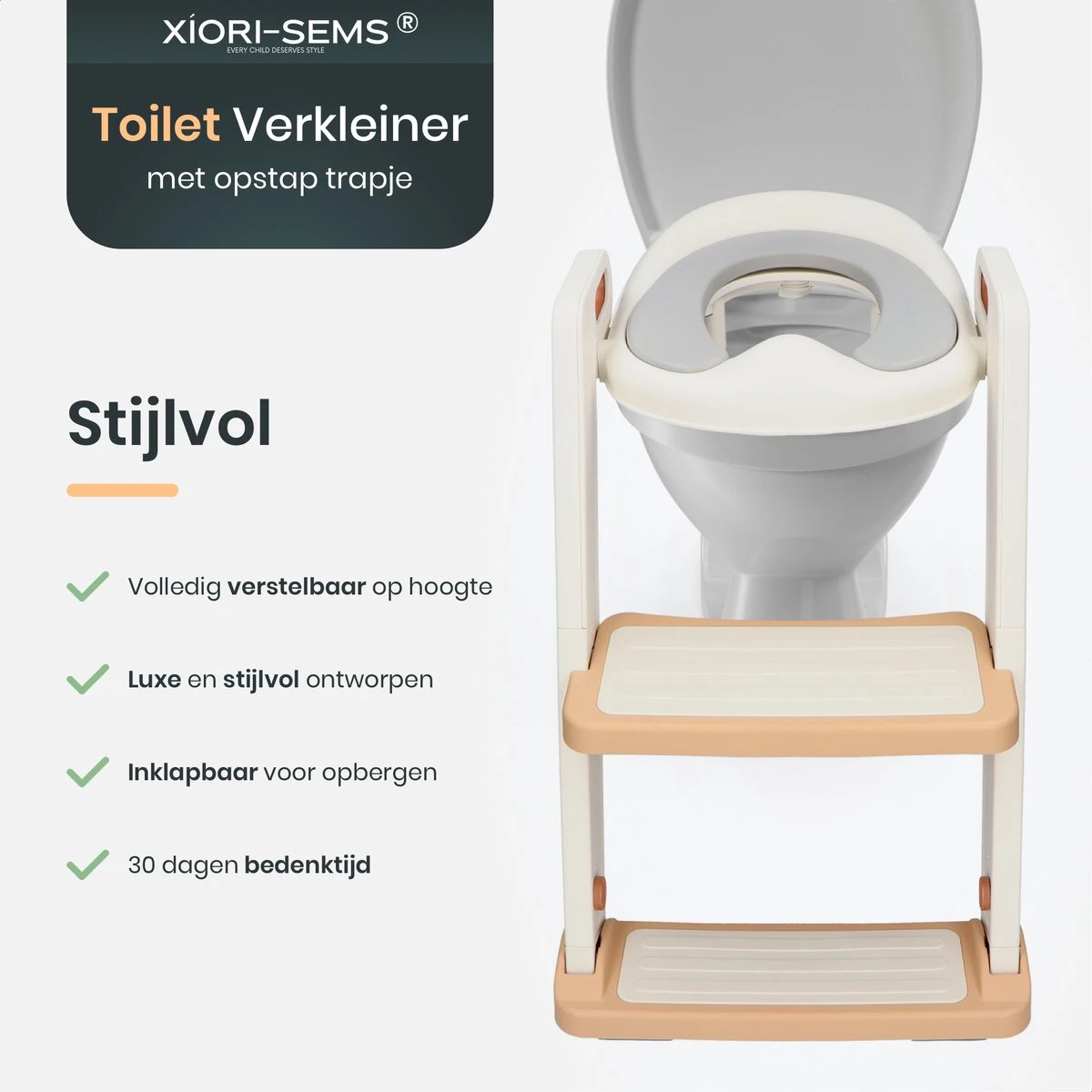 XIORI-SEMS - WC Verkleiner Met Trapje - Toiletverkleiner - Wit Met Goud - Toilettrainer - 2 Tot 7 Jaar - Met Beloningssysteem - Afbeelding 2