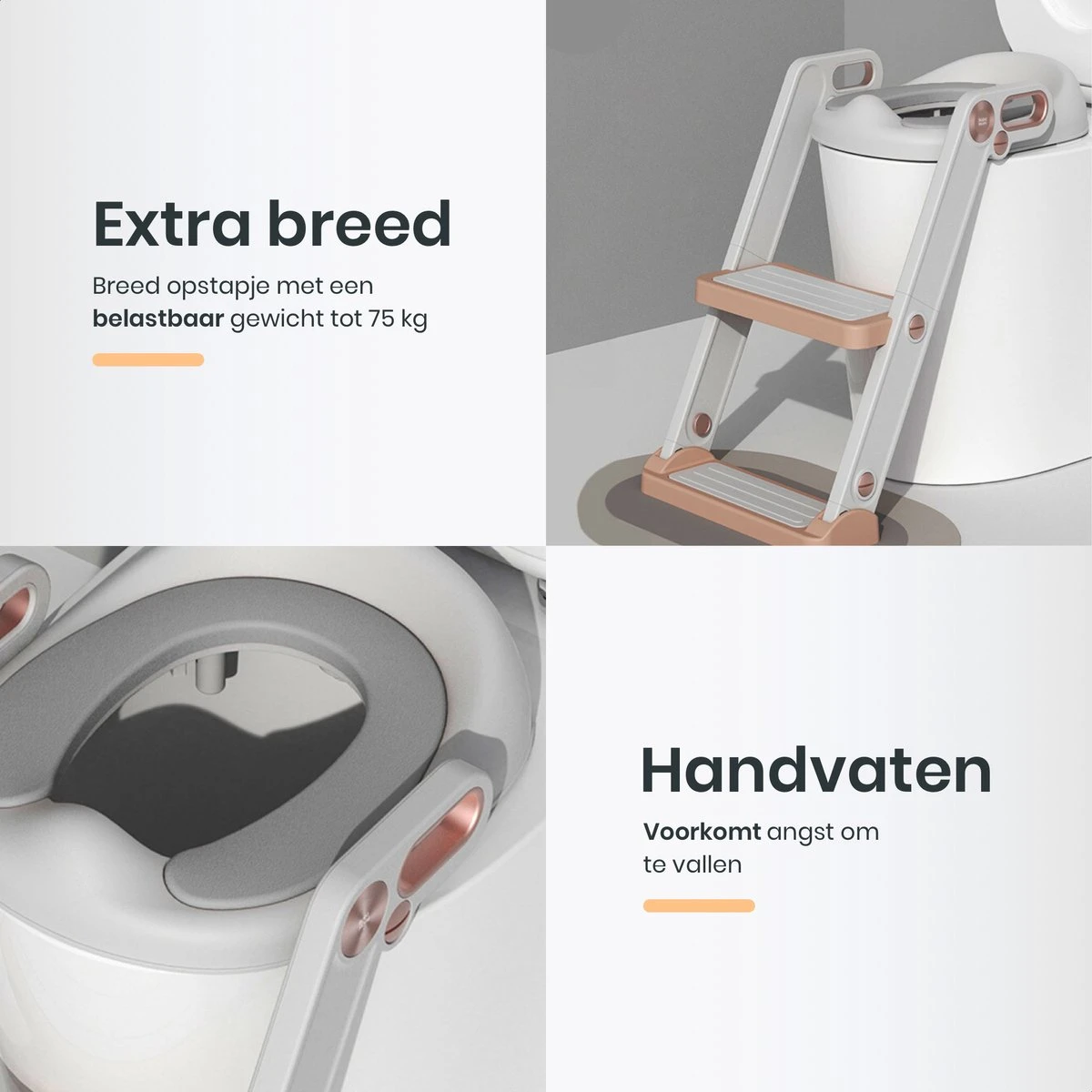 XIORI-SEMS - WC Verkleiner Met Trapje - Toiletverkleiner - Wit Met Goud - Toilettrainer - 2 Tot 7 Jaar - Met Beloningssysteem - Afbeelding 4