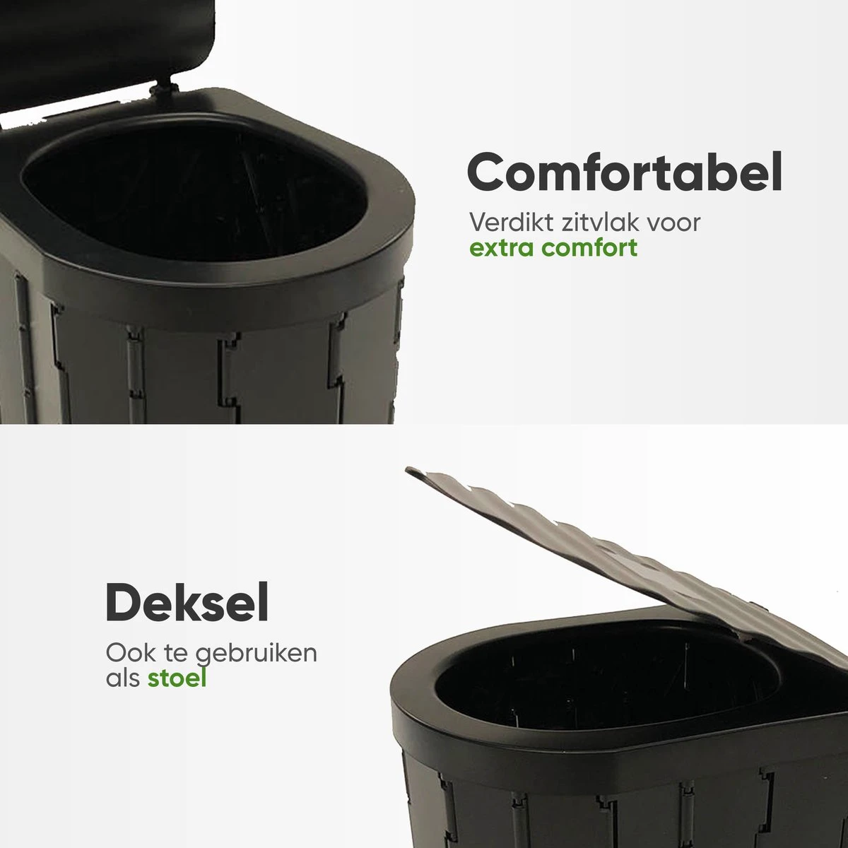 KNGZ Outdoor Gear – Camping Toilet – Nieuw Model – Biologisch Afbreekbare Zakjes – Opvouwbare Camping Toilet Met Deksel – Camping Toilet Hoge Zit – Draagbare WC Emmer Volwassen – Draagbaar Mobiel Potje – Nachtemmer – Opvouwbaar Toilet – Kamperen - Afbeelding 3
