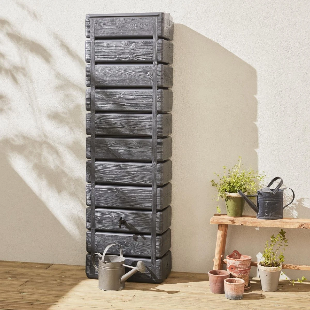 Regenton Muurtank, Grandval 300L, Antraciet Kunststof, Imitatiehout, Met Gootaansluitset Inbegrepen - Afbeelding 5