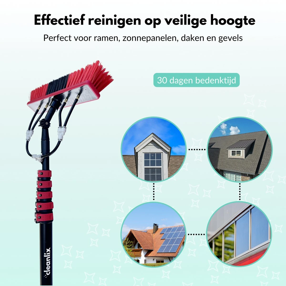 Cleanlix Telescoopsteel Met Borstel - Met Waterdoorvoer - Telescopische Wasborstel - Ramenwassen - Uitschuifbaar Tot 7,2 Meter - Afbeelding 2