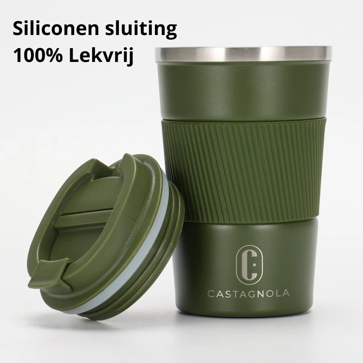 Castagnola Design RVS Koffiebeker To Go - Groen - 380ml - Thermosbeker - Theebeker - Afbeelding 3