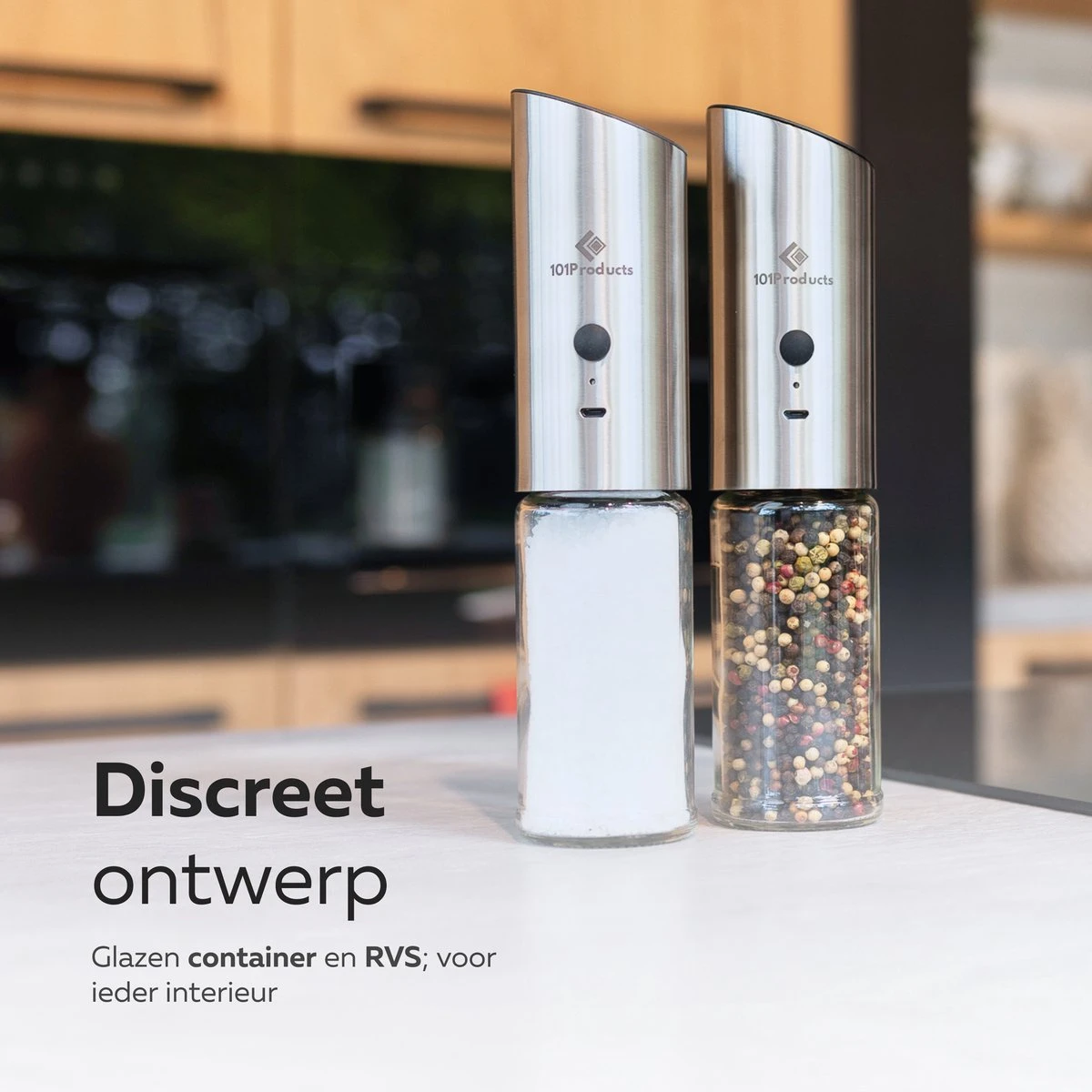 101Products Peper- & Zoutmolen Elektrisch - USB Oplaadbaar - Pepermolen - Zoutmolen - RVS - Afbeelding 3