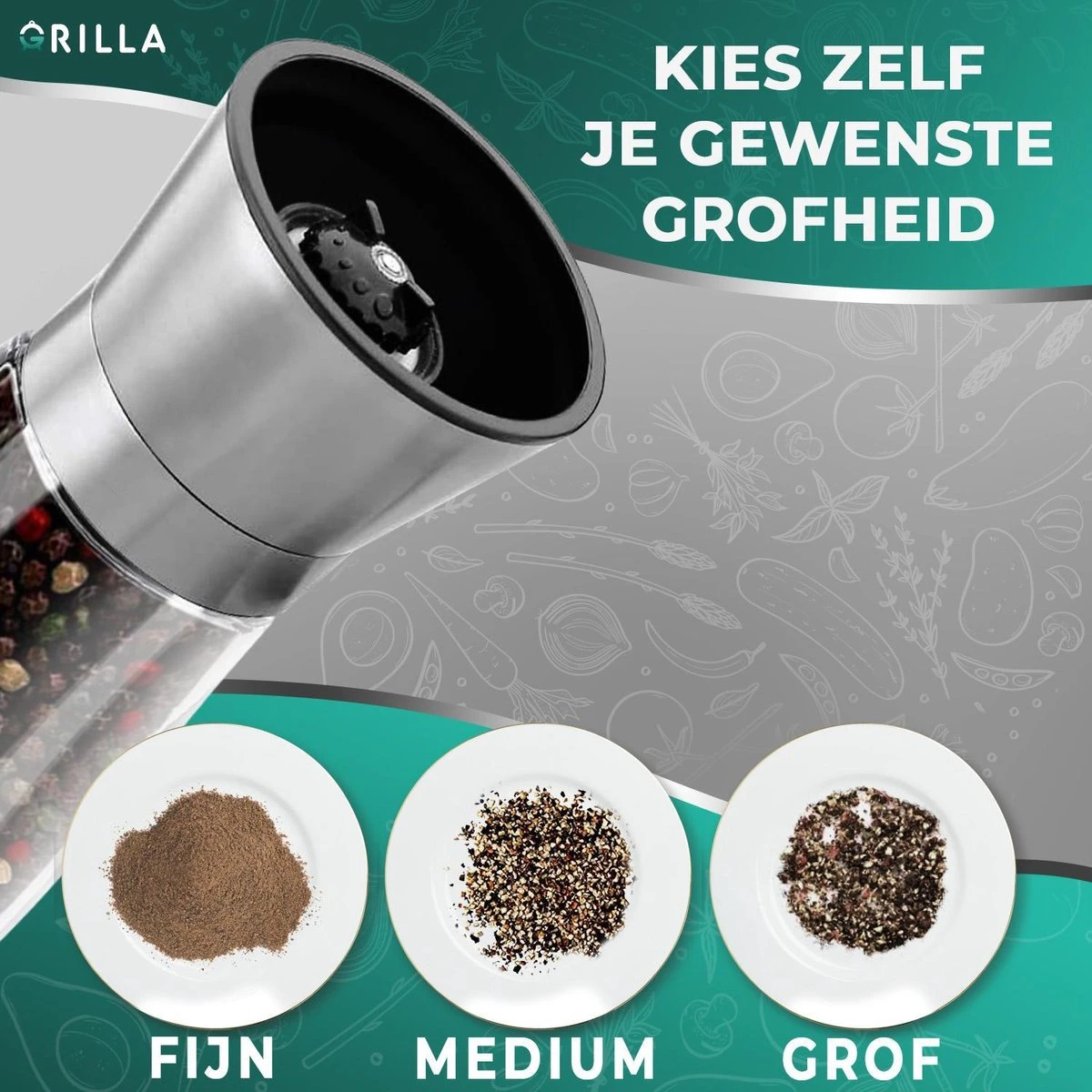 Peper En Zoutmolen Set - RVS Zout En Peperstel - Zoutvaatje En Pepermolen - 2 In 1 - Afbeelding 3