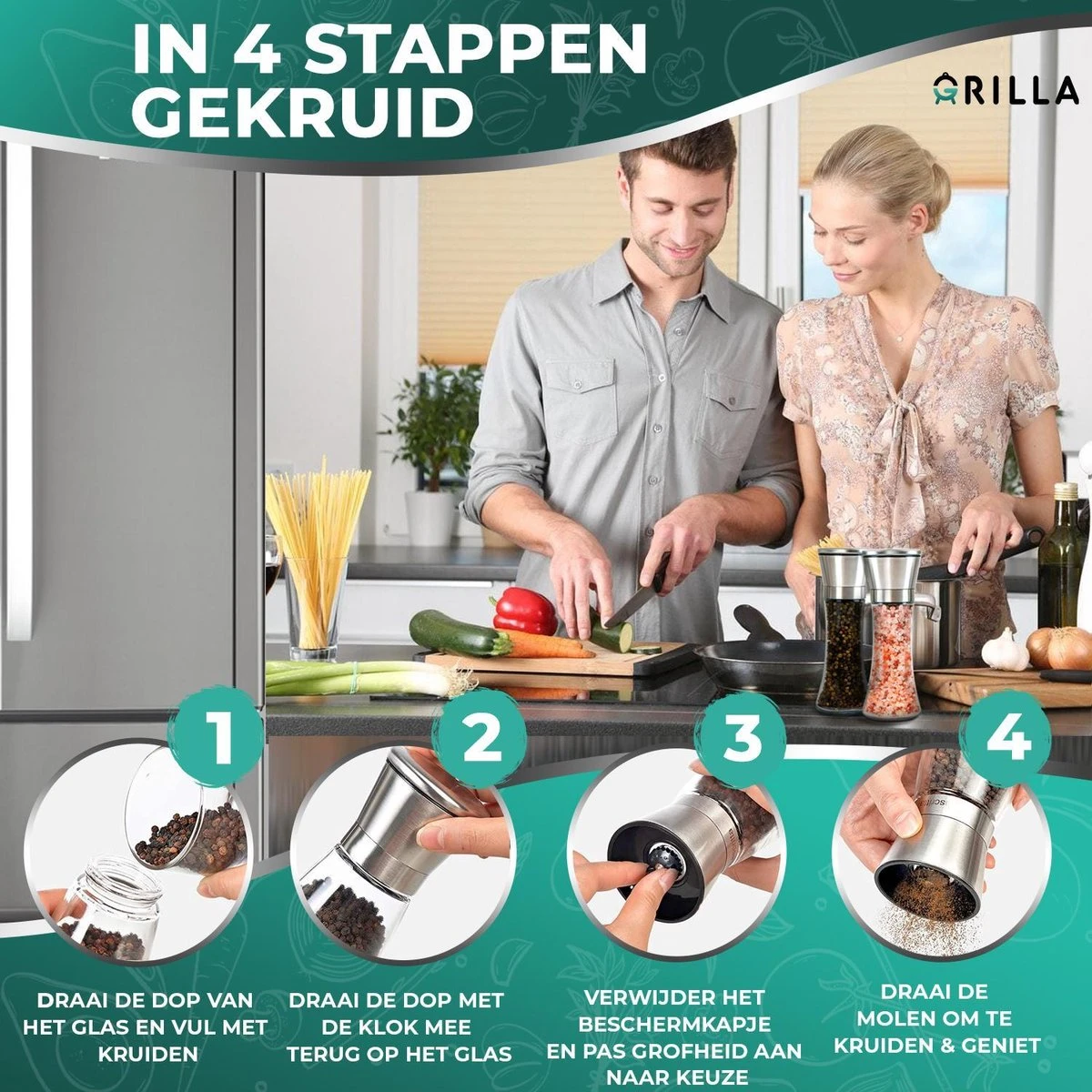 Peper En Zoutmolen Set - RVS Zout En Peperstel - Zoutvaatje En Pepermolen - 2 In 1 - Afbeelding 6