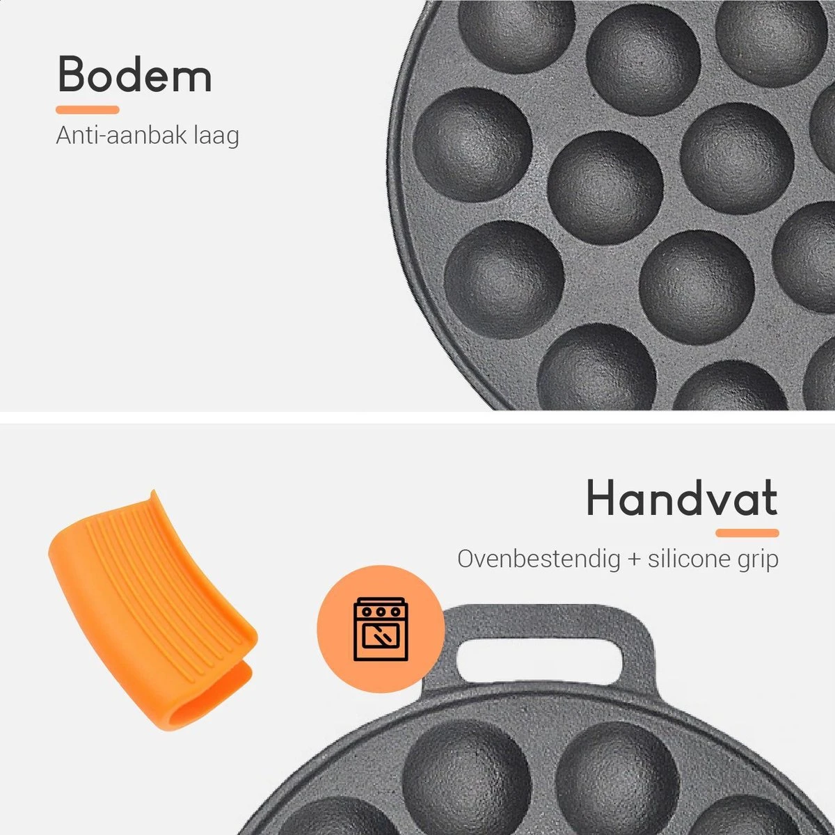 Ocina Poffertjespan – Combo Pack – 19 Poffertjes – Poffertjesmaker – Poffertjespan Inductie – Poffertjespan Electrisch – Gietijzeren Pan - Inclusief Doseerfles, Handvaten, 6x Poffertjesvorken En Invetkwast – Gratis Receptenboek - Afbeelding 2