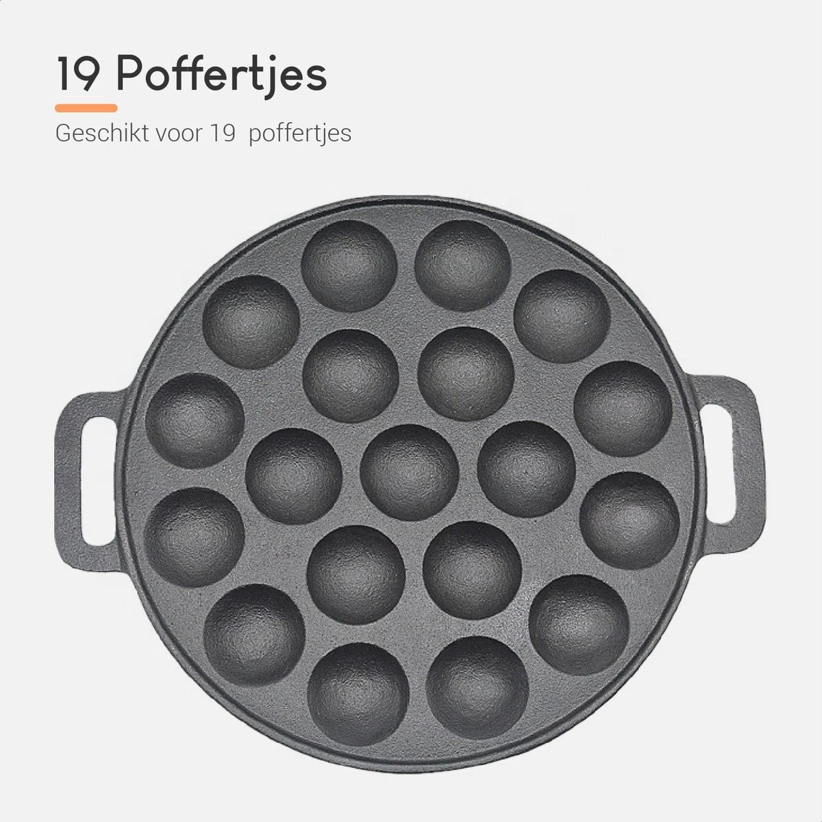 Ocina Poffertjespan – Combo Pack – 19 Poffertjes – Poffertjesmaker – Poffertjespan Inductie – Poffertjespan Electrisch – Gietijzeren Pan - Inclusief Doseerfles, Handvaten, 6x Poffertjesvorken En Invetkwast – Gratis Receptenboek - Afbeelding 3