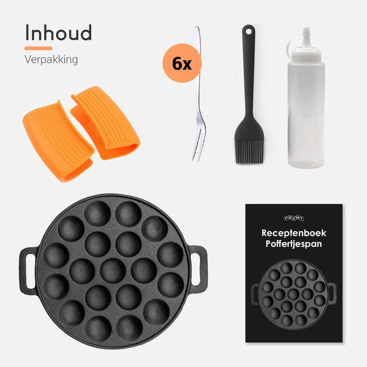 Ocina Poffertjespan – Combo Pack – 19 Poffertjes – Poffertjesmaker – Poffertjespan Inductie – Poffertjespan Electrisch – Gietijzeren Pan - Inclusief Doseerfles, Handvaten, 6x Poffertjesvorken En Invetkwast – Gratis Receptenboek - Afbeelding 10