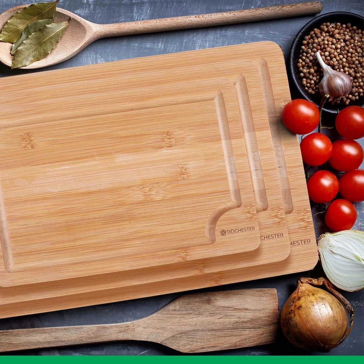 Rochester Snijplanken Hout – Borrelplank – Serveerplank - 3-Delig – Organisch Bamboe – Luxe Design – Hygienisch En Duurzaam - Afbeelding 2