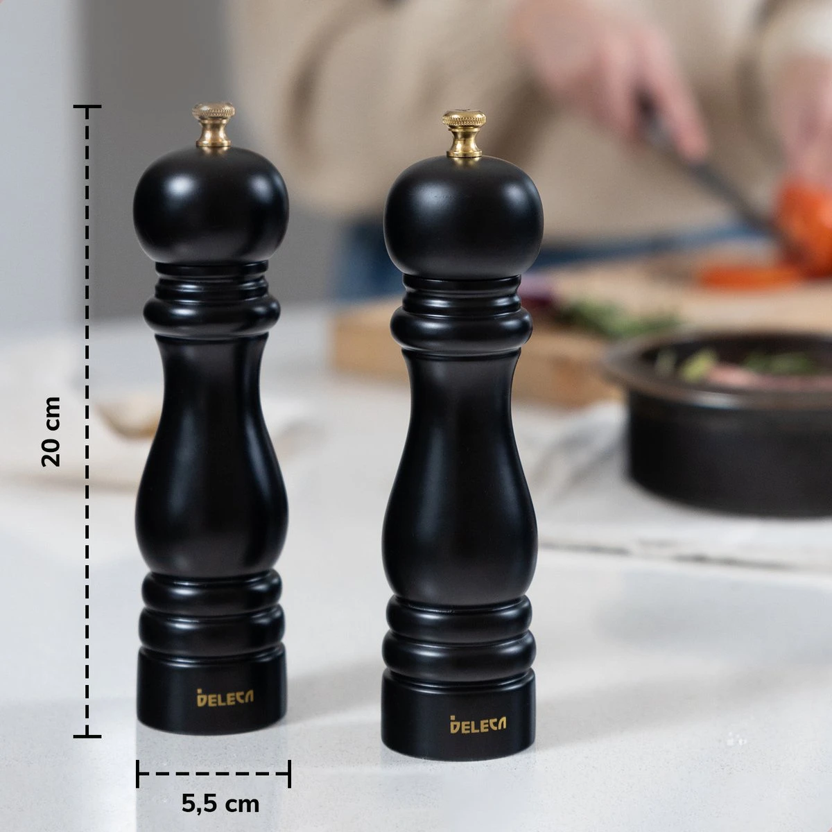 Deleca Luxe Peper En Zoutmolen Set - Met Geschenkdoos - Zout / Pepermolen - Rubberhout - Zwart & Goud - Afbeelding 10