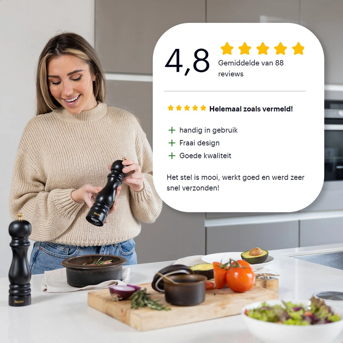 Deleca Luxe Peper En Zoutmolen Set - Met Geschenkdoos - Zout / Pepermolen - Rubberhout - Zwart & Goud - Afbeelding 11