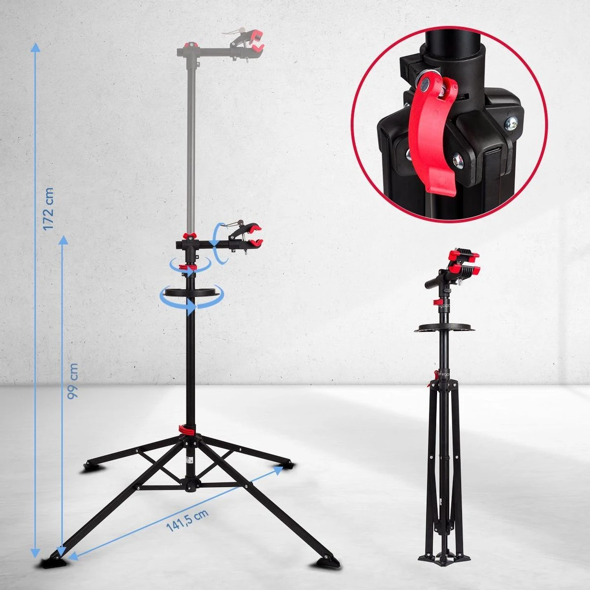 LifeGoods Fiets Montagestandaard - Fietsreparatie Racefiets / MTB - Incl. Stuurhouder - Zwart/Rood - Afbeelding 4