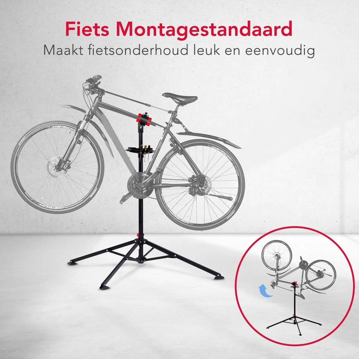 LifeGoods Fiets Montagestandaard - Fietsreparatie Racefiets / MTB - Incl. Stuurhouder - Zwart/Rood - Afbeelding 6