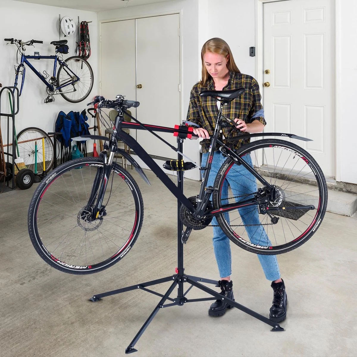 LifeGoods Fiets Montagestandaard - Fietsreparatie Racefiets / MTB - Incl. Stuurhouder - Zwart/Rood - Afbeelding 8