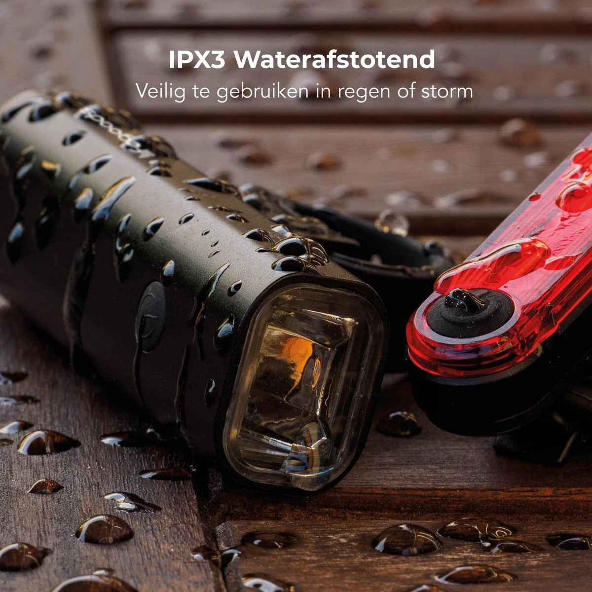 LifeGoods LED Fietsverlichting Set - Voorlicht En Achterlicht - USB Oplaadbaar - Zwart - Afbeelding 3