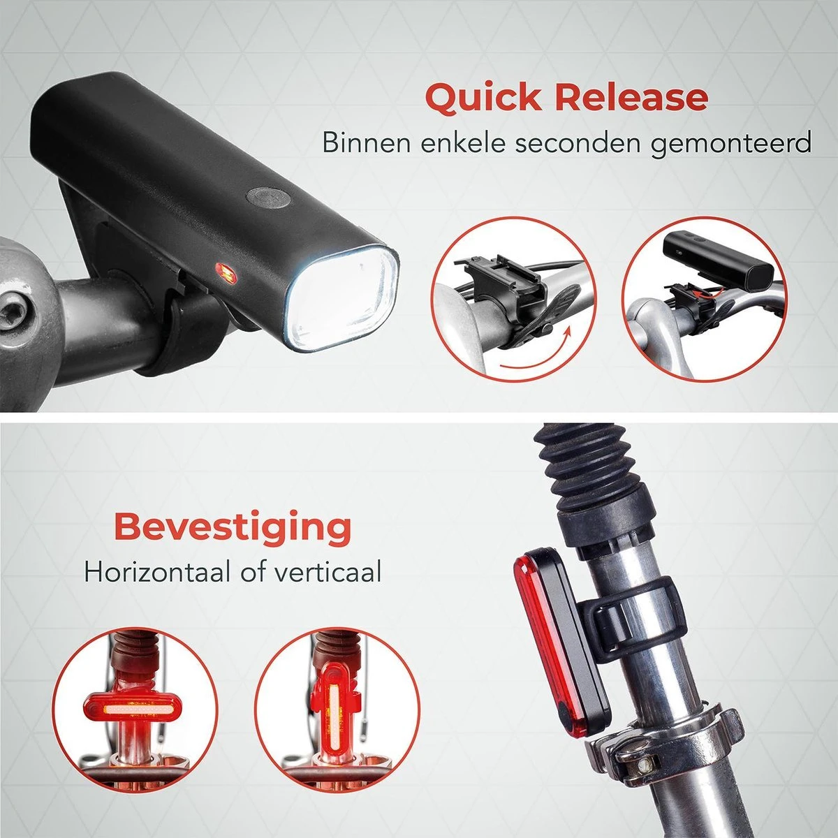 LifeGoods LED Fietsverlichting Set - Voorlicht En Achterlicht - USB Oplaadbaar - Zwart - Afbeelding 5