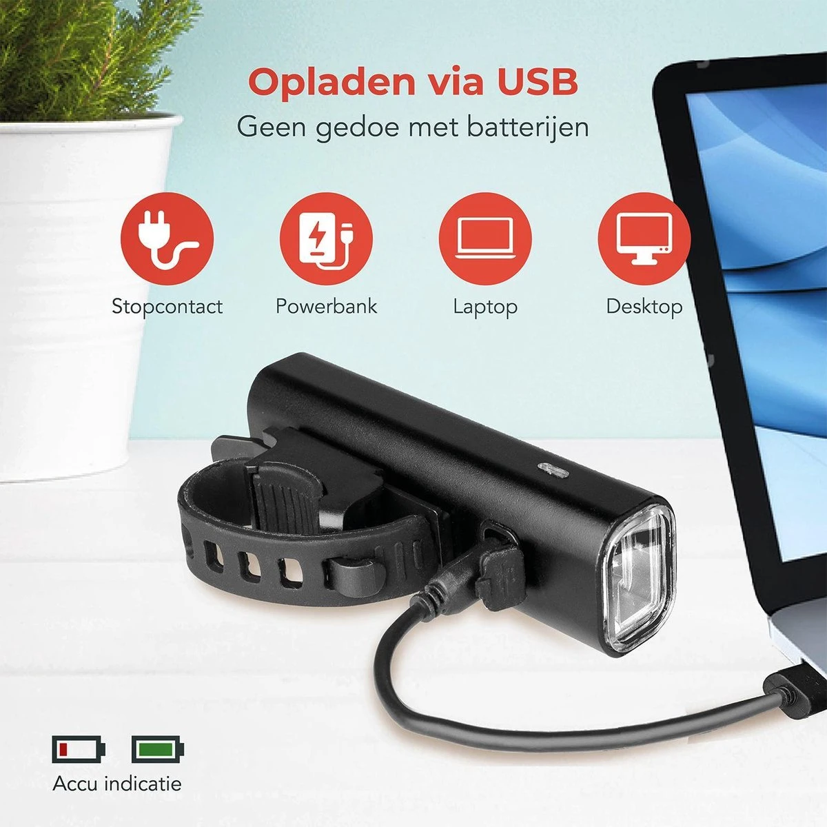 LifeGoods LED Fietsverlichting Set - Voorlicht En Achterlicht - USB Oplaadbaar - Zwart - Afbeelding 6