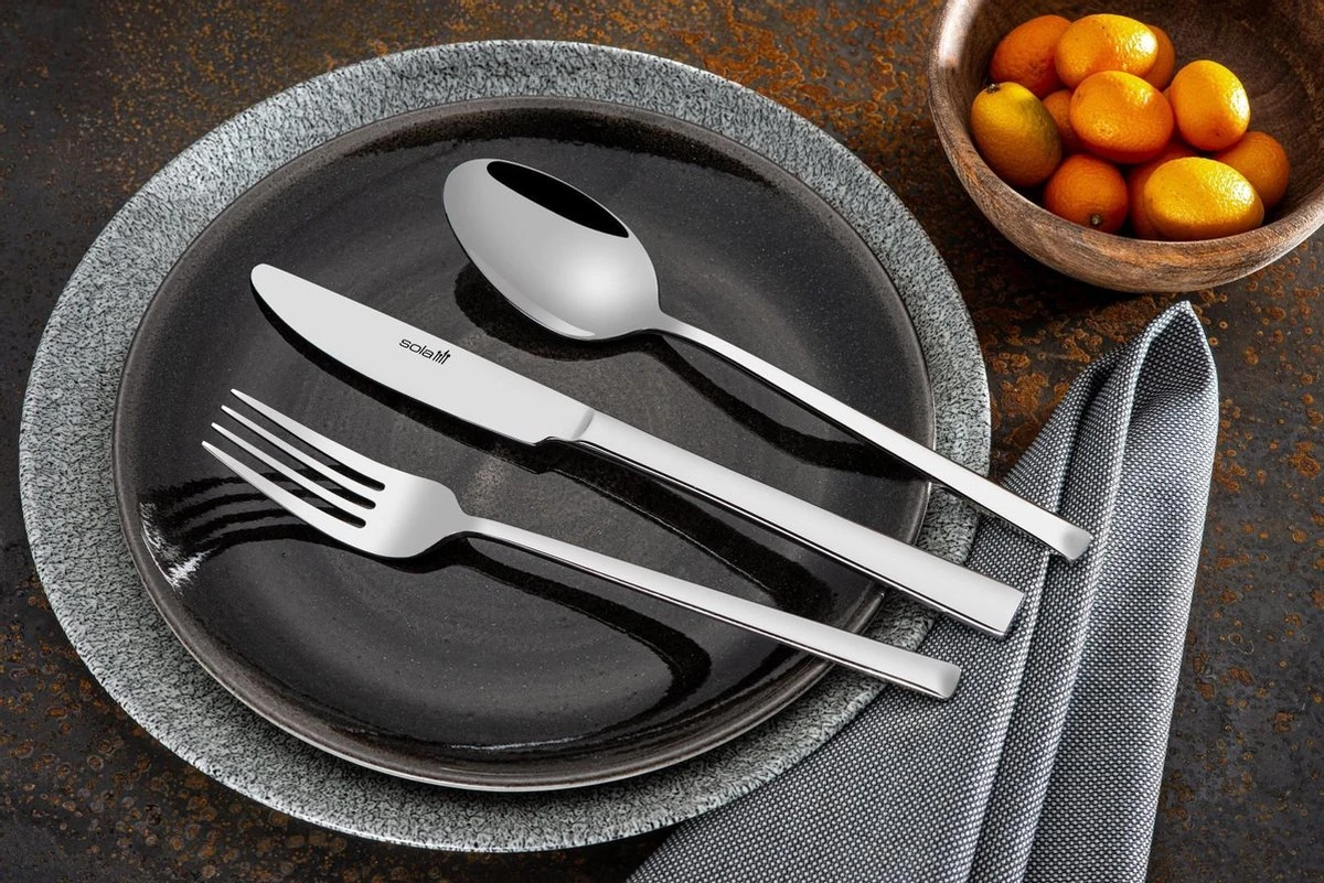 Sola Bestekset Luxor - Modern - 12 Persoons - 100 Delig - Zilverwit Edelstaal 18/10 - RVS - Zilver - Afbeelding 2