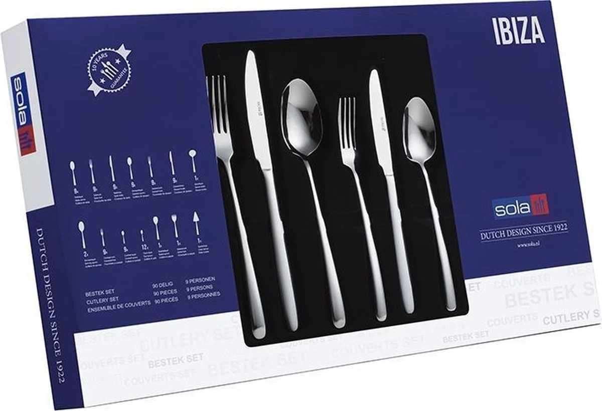 Sola Bestekset Ibiza - Economy - 9 Persoons - 90 Delig - Zilver Chroomstaal 18/0 - RVS - Afbeelding 2