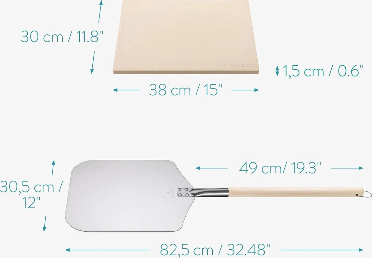 Navaris Pizzasteen XL Voor Oven En Barbecue - Rechthoekige Pizzaplaat 38 X 30 Cm - Inclusief Pizzaschep Met Extra Lang Handvat En Receptenboek - Afbeelding 3