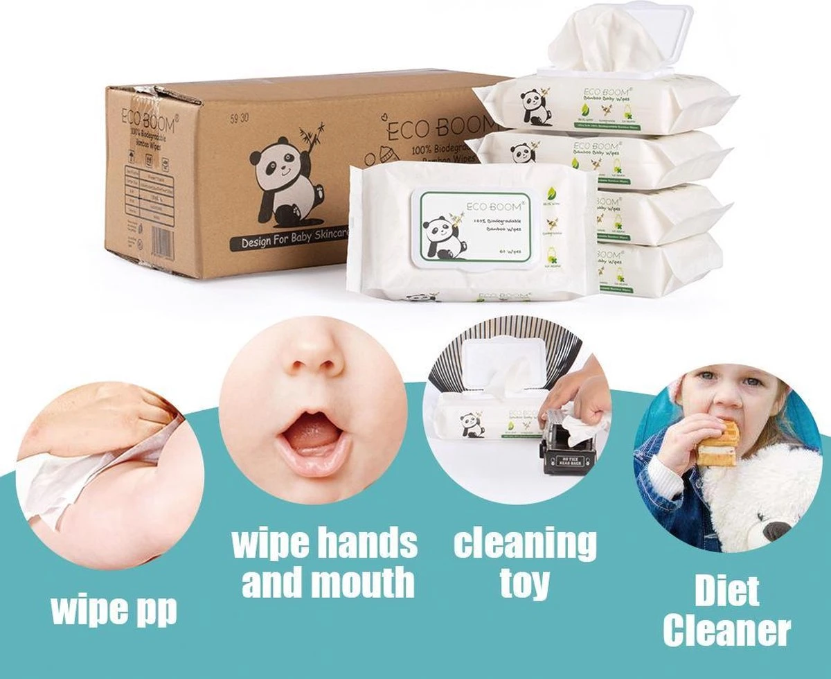 ECOBOOM Bamboo Eco Billendoekjes 9 Pakken (540stks) - 99,5 % Water - Bambo Luierdoekjes - Eco Huiddoekjes - 100 % Afbreekbaar - Bamboe Gezichtdoekjes - Afbeelding 6